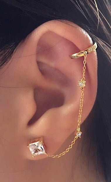 Earcuff corrente com pedra de Zircónia