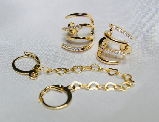 Conjunto Ear Hook e Corrente banhado a Ouro